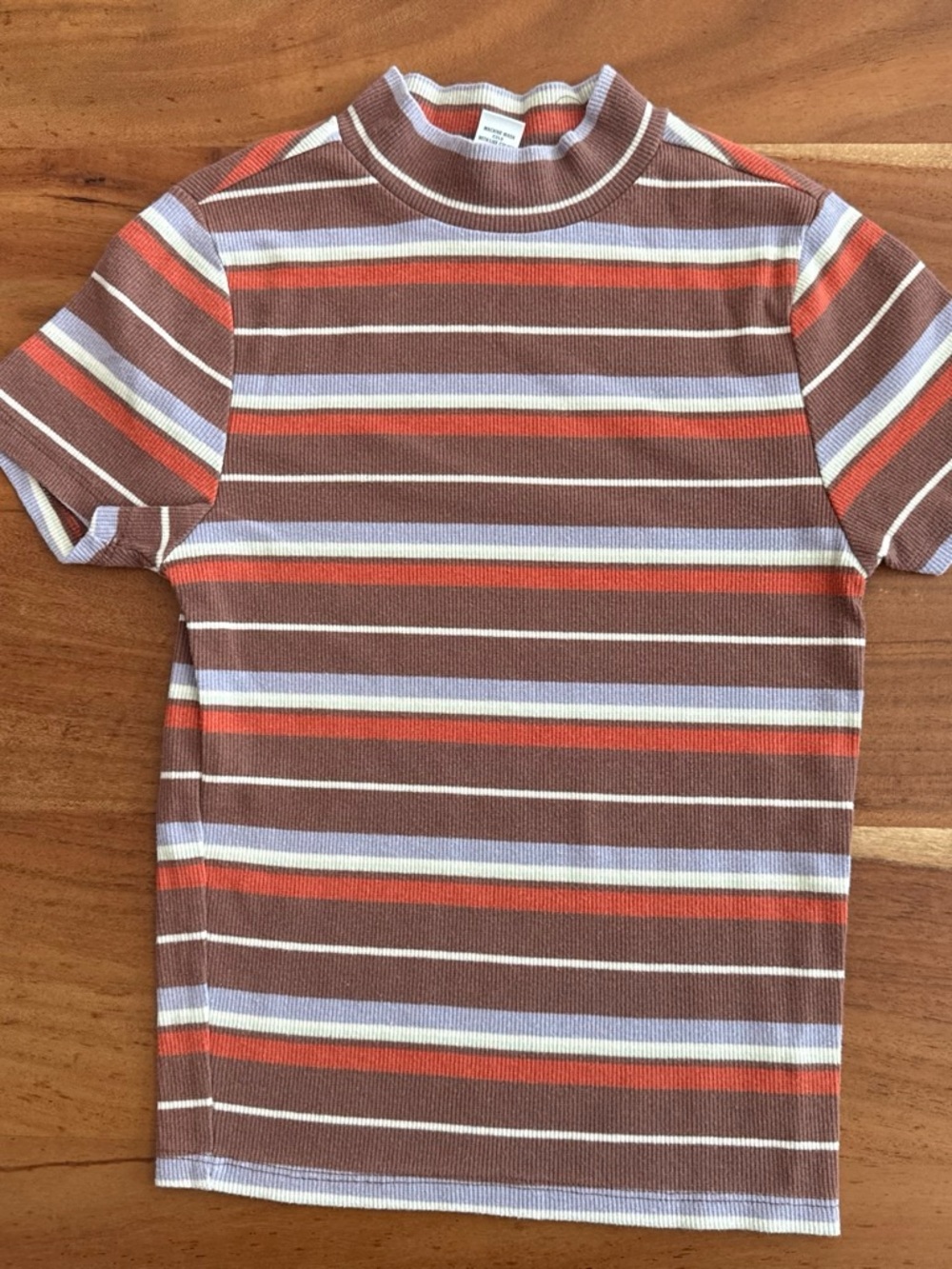 RSQ Short-Sleeve Ribbed Stripe Top in Brown, Orange & Lavender